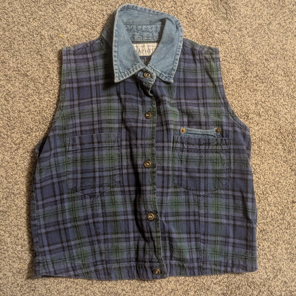 Vintage Graphite Jeanswear Plaid Flannel Vest – Size S